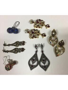 Lot Of 6 Costume Earrings Pierced Variety Of Bead Or Rhinestone Dangle Drop
